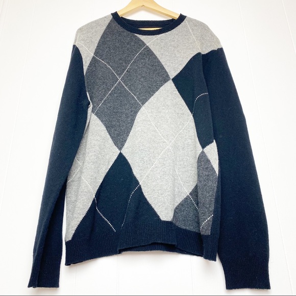 Express Lambswool Black & Grey Argyle Pullover Sweater Men’s Size XL - Picture 1 of 10
